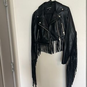 Festival leather crop jacket with fringe